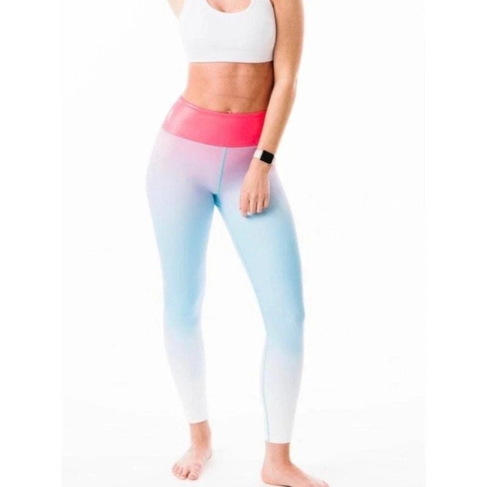 Zyia Active Ombre Leggings Womens 4 Pink Blue White High Rise Metallic Yoga Gym
